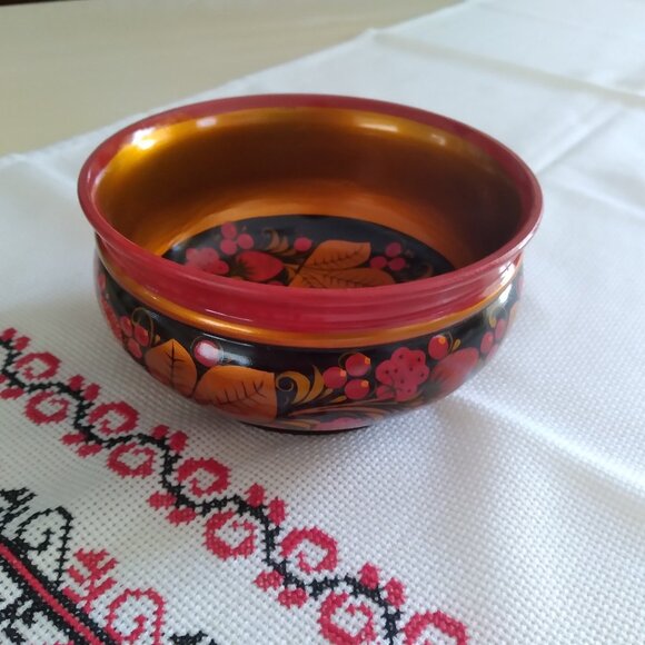 Vintage - Host Pick ~~~Ukraine, Vintage Wooden Bowl, Unique hand painting - Picture 3 of 5